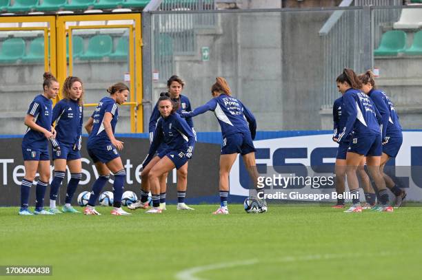 Players of Italian women's national team in action during Italy Women Training Session & Press Conference on September 25, 2023 in Castel di Sangro,...