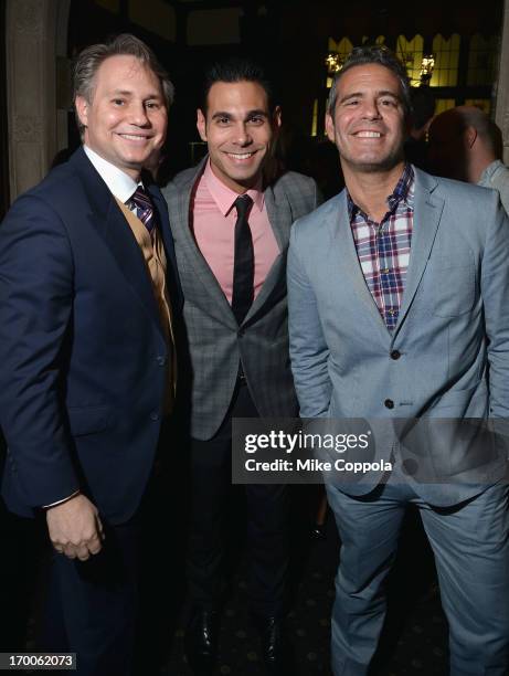 Jason Binn, CEO/Founder of DuJour Media, Eric Podwall and Television personality Andy Cohen attend Jason Binn and DuJour Magazine's Celebration for...