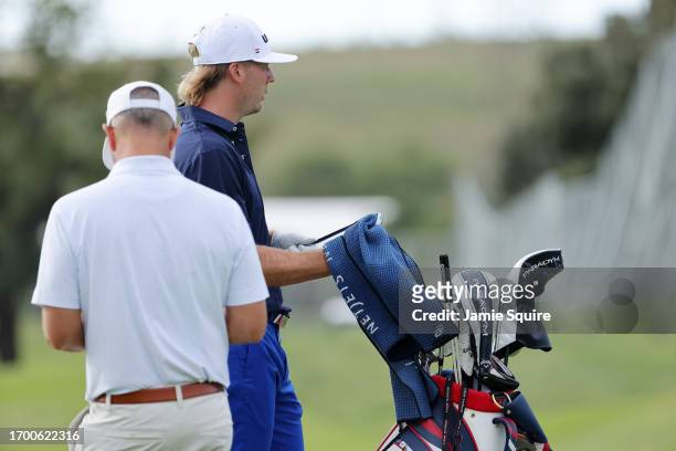 Sam Burns of Team United States looks on from the practice area prior to the 2023 Ryder Cup at Marco Simone Golf Club on September 25, 2023 in Rome,...