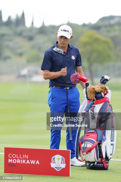 Collin Morikawa of Team United States looks on from the practice area prior to the 2023 Ryder Cup at Marco Simone Golf Club on September 25, 2023 in...