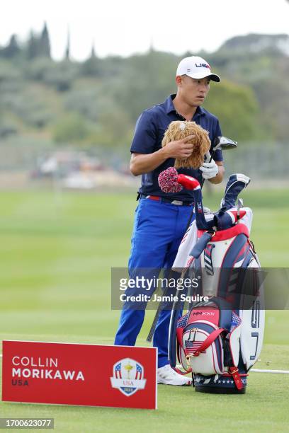 Collin Morikawa of Team United States looks on from the practice area prior to the 2023 Ryder Cup at Marco Simone Golf Club on September 25, 2023 in...