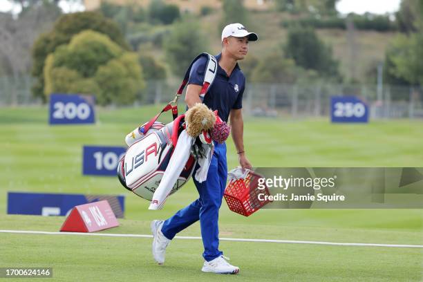 Collin Morikawa of Team United States walks off the practice area prior to the 2023 Ryder Cup at Marco Simone Golf Club on September 25, 2023 in...