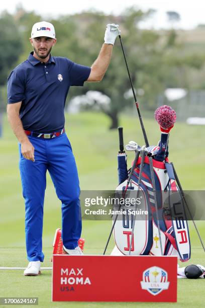 Max Homa of Team United States selects a club on the practice area prior to the 2023 Ryder Cup at Marco Simone Golf Club on September 25, 2023 in...