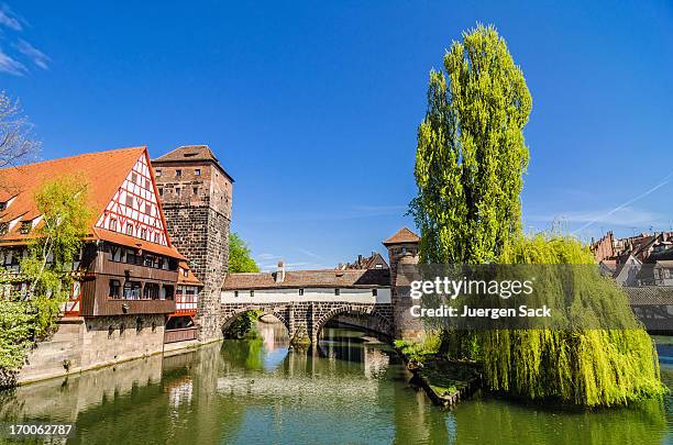 wine store and hangman's bridge nuremberg (weinstadl und henkersteg nürnberg) - nuremberg stock pictures, royalty-free photos & images