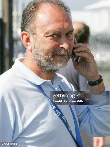 Antonio D'Ali talks on the phone during the America's Cup sailing competition on September 27, 2005 in Trapani, Italy. Antonio D'Ali is currently in...