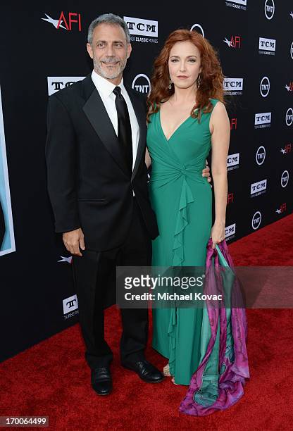 Actress Amy Yasbeck and Michael J. Plonsker attend 41st AFI Life Achievement Award Honoring Mel Brooks at Dolby Theatre on June 6, 2013 in Hollywood,...