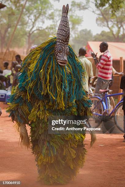 The festival of masks in Burkina Faso including masks, leaves, fiber masks, feather masks, white masks, masks with straw masks skins