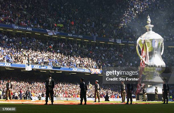 The AXA giant FA Cup trophy balloon before the AXA sponsored FA Cup Final match between Arsenal and Chelsea played at the Millennium Stadium, in...