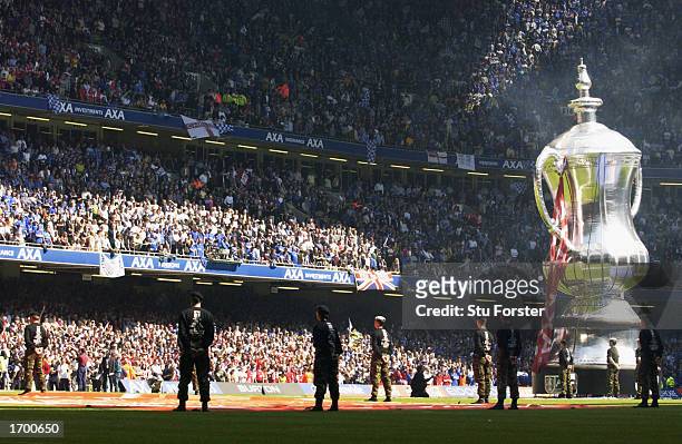The AXA giant FA Cup trophy balloon before the AXA sponsored FA Cup Final match between Arsenal and Chelsea played at the Millennium Stadium, in...