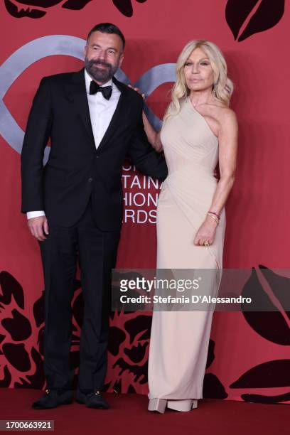 Alessandro Zan and Donatella Versace attend the CNMI Sustainable Fashion Awards 2023 during the Milan Fashion Week Womenswear Spring/Summer 2024 on...