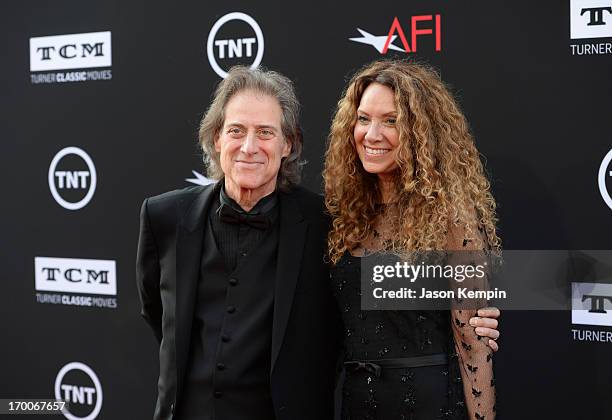 Actor/comedian Richard Lewis and producer Joyce Lapinsky attend AFI's 41st Life Achievement Award Tribute to Mel Brooks at Dolby Theatre on June 6,...