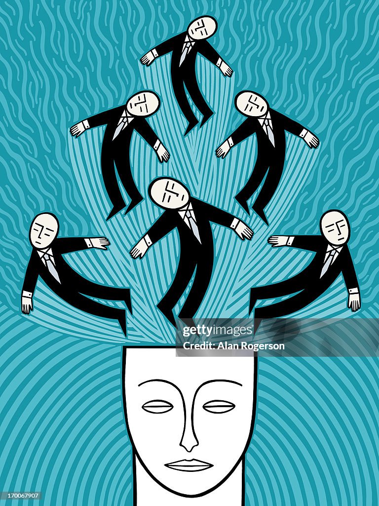 Businessman flying out of a person's head