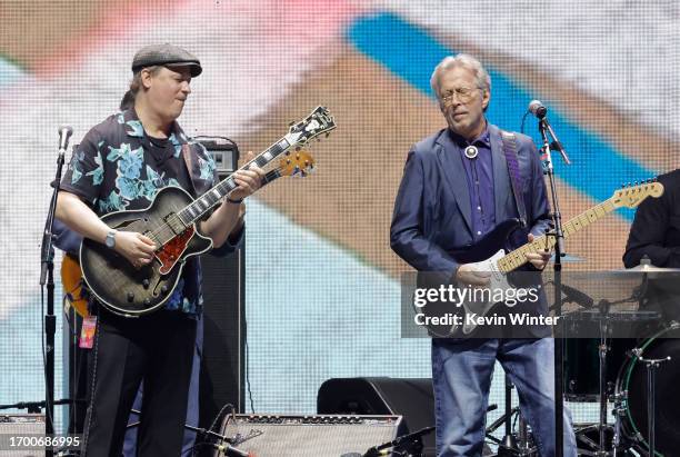 Kurt Rosenwinkel and Eric Clapton perform onstage during Day 2 of Eric Clapton's Crossroads Guitar Festival at Crypto.com Arena on September 24, 2023...