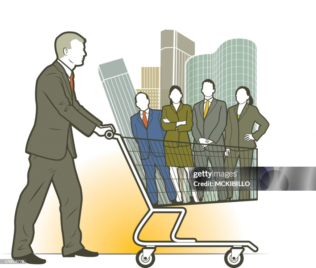 A man pushing a shopping cart full of people