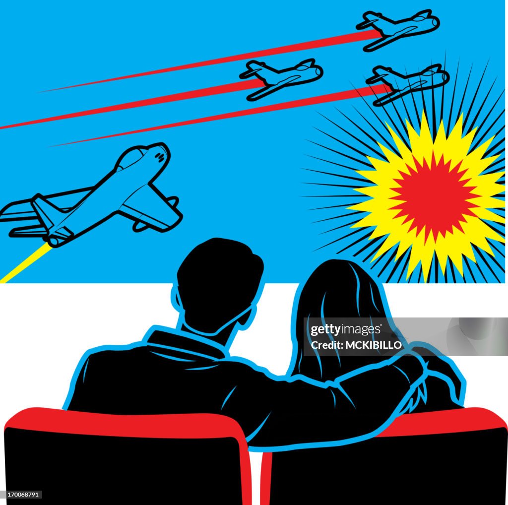 A couple looking at planes taking off