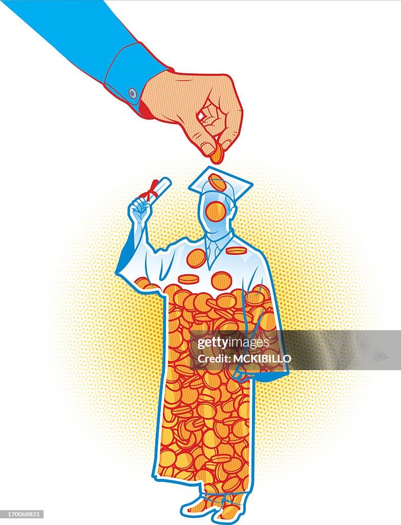A hand putting money into a new graduate