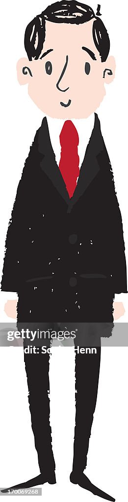 A businessman in a black suit and red tie