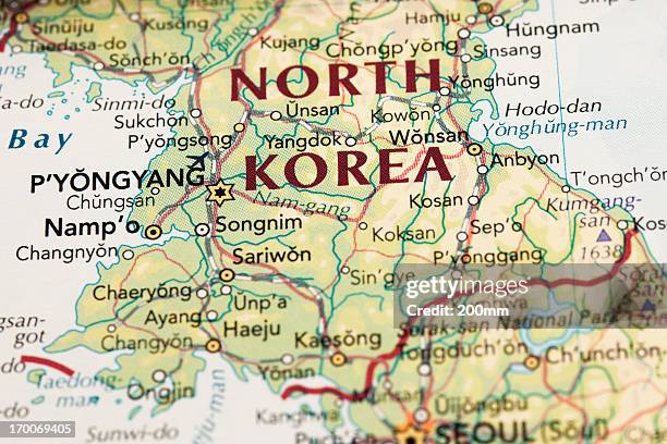 mapa da coreia do norte - pyongyang - fotografias e filmes do acervo