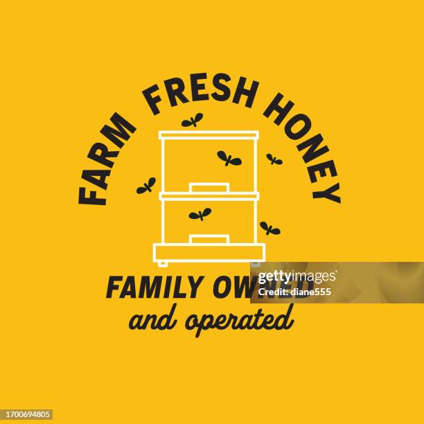honey bee badge style label in black and yellow - bumblebee white stock illustrations