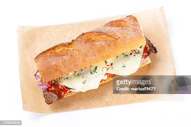 chili cheese steak sub sandwich - french bread stock pictures, royalty-free photos & images