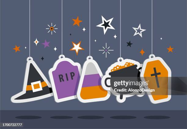 halloween labels. - witchs hat stock illustrations