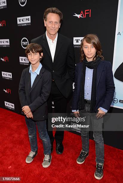 Actor Steven Weber and sons Alfie James and Jack Alexander attend AFI's 41st Life Achievement Award Tribute to Mel Brooks at Dolby Theatre on June 6,...