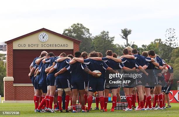 British and Irish Lions players prepare for a rugby training session at the Anglican Church Grammar School in Brisbane on June 7, 2013. The British...