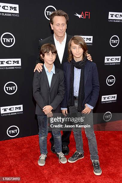 Alfie Weber, actor Steven Weber, and Jack Weber attend AFI's 41st Life Achievement Award Tribute to Mel Brooks at Dolby Theatre on June 6, 2013 in...