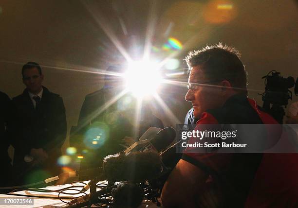 Demons coach Mark Neeld speaks to the media during a Melbourne Demons AFL media session at AAMI Park on June 7, 2013 in Melbourne, Australia.