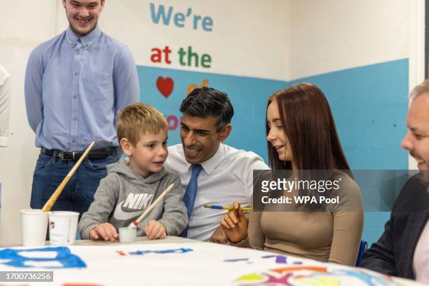 The Prime minister Rishi Sunak and his wife Akshata Murthy visit the Burnley Boys and Girls Club in Burnley on the opening day of the Conservative...