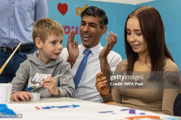 The Prime minister Rishi Sunak and his wife Akshata Murthy visit the Burnley Boys and Girls Club in Burnley on the opening day of the Conservative...