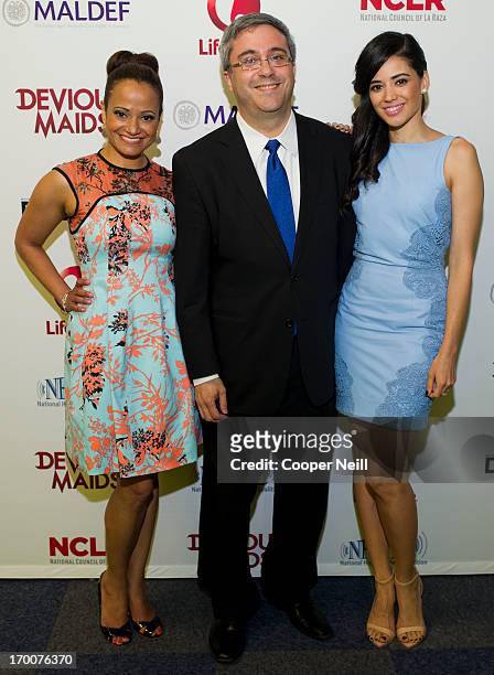 Judy Reyes, Thomas Saenz and Edy Ganem pose for a portrait before a screening of "Devious Maids" at LOOK Cinemas on June 6, 2013 in Dallas, Texas.