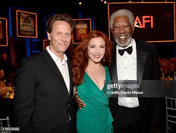 Actors Steven Weber, Amy Yasbeck, and Morgan Freeman attend AFI's 41st Life Achievement Award Tribute to Mel Brooks at Dolby Theatre on June 6, 2013...
