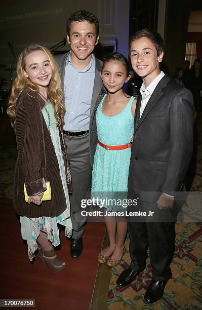 Sabrina Carpenter, Fred Savage, Rowan Blanchard and Teo Halm attend The Actors Fund's Looking Ahead Program 10 Year Celebration Hosted By Fred Savage...