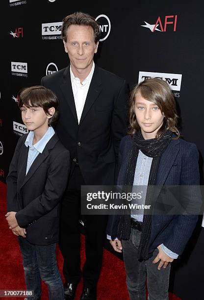 Actor Steven Weber with sons, Alfie Weber and Jack Weber attend the 41st AFI Life Achievement Award Honoring Mel Brooks at Dolby Theatre on June 6,...