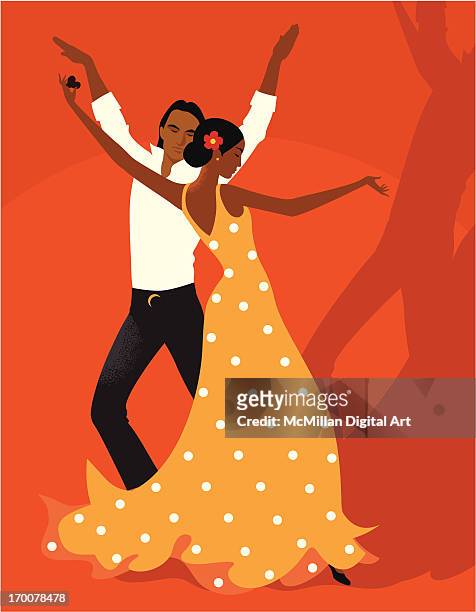 ilustrações de stock, clip art, desenhos animados e ícones de man and woman flamenco dancing - dress