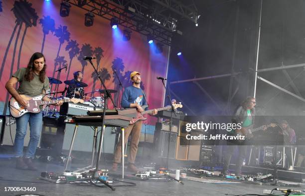 Adam Granduciel, David Hartley, Robbie Bennett, Charlie Hall, Jon Natchez, Anthony LaMarca and Eliza Hardy Jones of the War on Drugs performs at the...