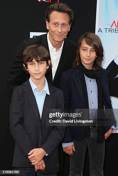 Actor Steven Weber and sons Alfie Weber and Jack Weber attend the 41st AFI Life Achievement Award honoring Mel Brooks at Dolby Theatre on June 6,...