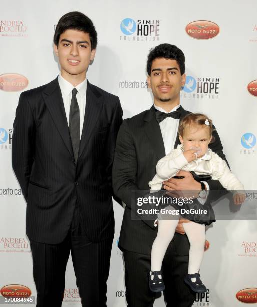 Matteo Bocelli, Amos Bocelli and Virginia Bocelli arrive at the Celebration Of All Fathers Gala dinner at Paramount Studios on June 6, 2013 in...