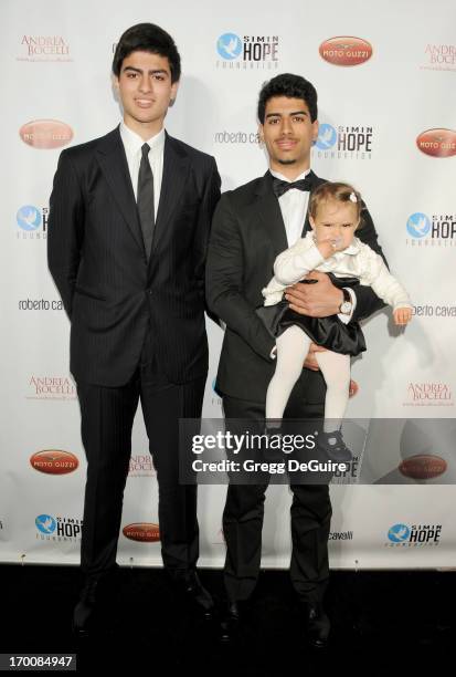 Matteo Bocelli, Amos Bocelli and Virginia Bocelli arrive at the Celebration Of All Fathers Gala dinner at Paramount Studios on June 6, 2013 in...