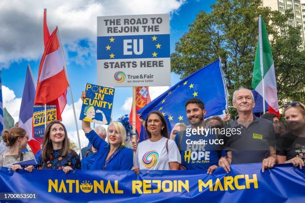 London, UK, 23 Sep 2023, Gina Miller and other leading anti-Brexit activists at the head of the EU National Rejoin March in central London. Thousands...