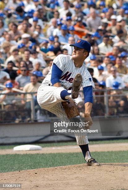 Tug McGraw of the New York Mets pitches during an Major League Baseball game circa 1969 at Shea Stadium in the Queens borough of New York City....