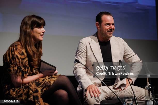 Danny Dyer and Nia Childs on stage at the Danny Dyer In Conversation event at BFI Southbank on September 25, 2023 in London, England.