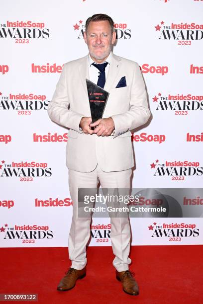 Chris Walker with the Best Daytime Star Award at the Inside Soap Awards 2023 Winners Room at Salsa! on September 25, 2023 in London, England.