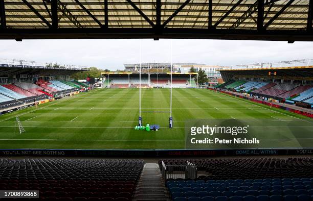 General view of the stadium ahead of the Harlequins v Saracens Premiership Rugby Cup match, at Twickenham Stoop on October 1, 2023 in London, England.