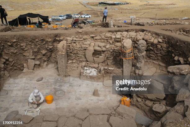 View of new relics being unearthed during excavations in Karahantepe site in Sanliurfa, Turkiye on October 01, 2023. Karahantepe, considered one of...