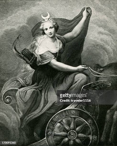 diana in a chariot - goddess stock illustrations