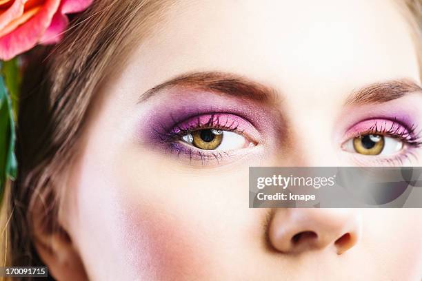 beauty eyes close up purple eyeshadow - hazel eyes stock pictures, royalty-free photos & images