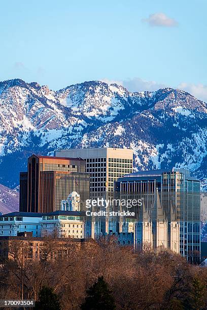 salt lake city skyline located downtown - salt lake city stock pictures, royalty-free photos & images