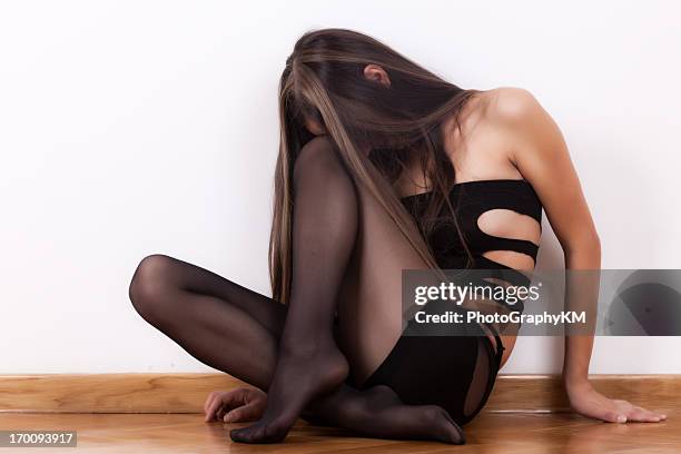 seduction - long nylon legs stock pictures, royalty-free photos & images